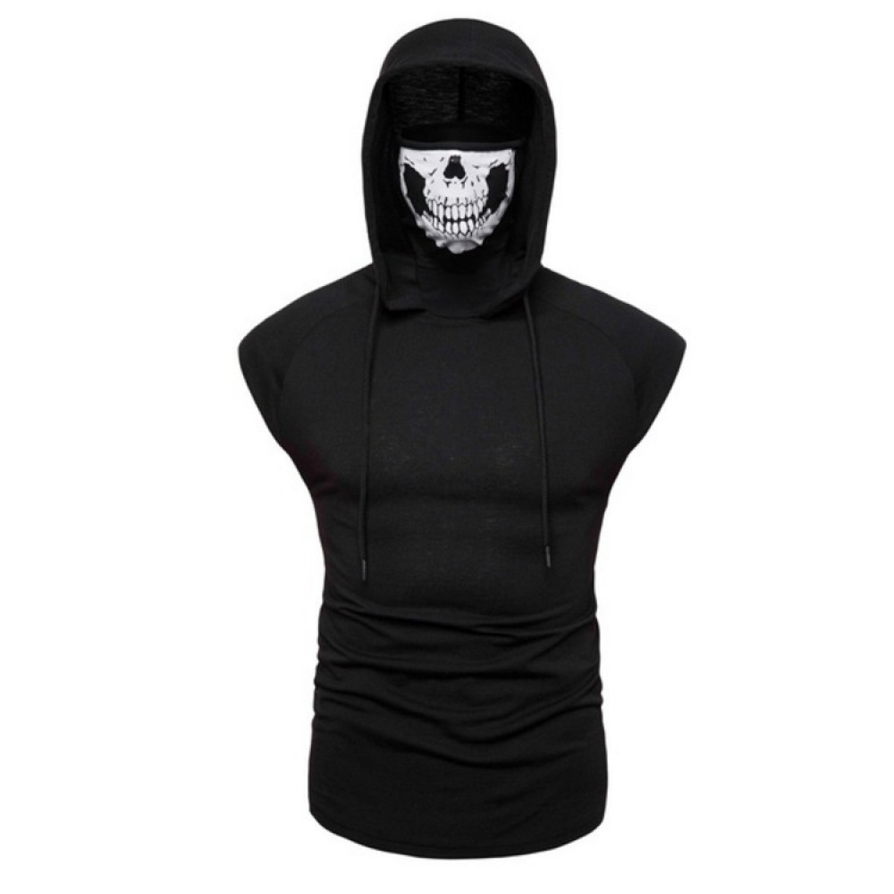 Male Skull Vest Plus Size T-Shirt Plus Size Hooded Masked Fashion Sleeveless T-Shirt